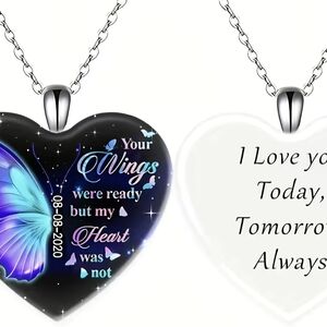 Butterfly Heart Pendant Necklace with Inspirational Message